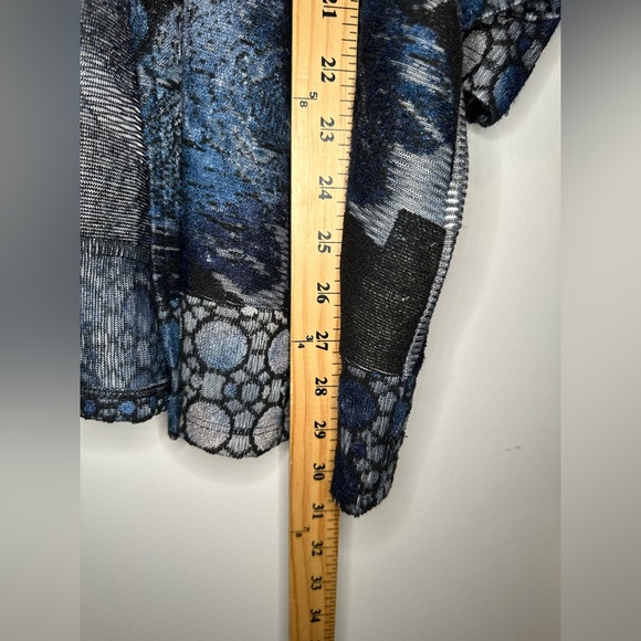 Chico's Knit Jacquard Duster Open Front Cardigan XXL Blue Burnout Knit Elbow SLV - Picture 7 of 11